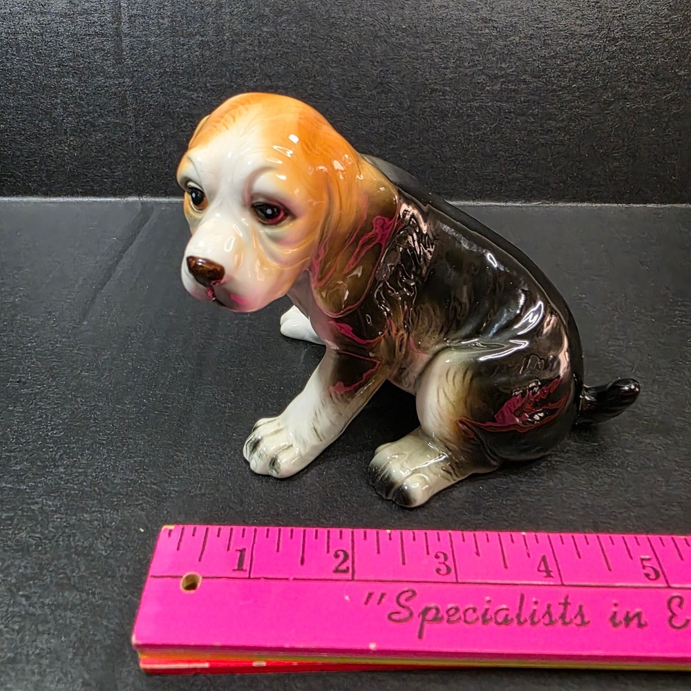 Beagle Puppy Figurine Dog Statue Small Tricolor Glossy Ceramic Pet Decor - Picture 3 of 9